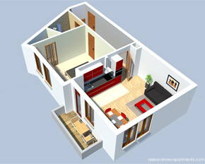 interior 3D visualization of a 1 bedroom flat
